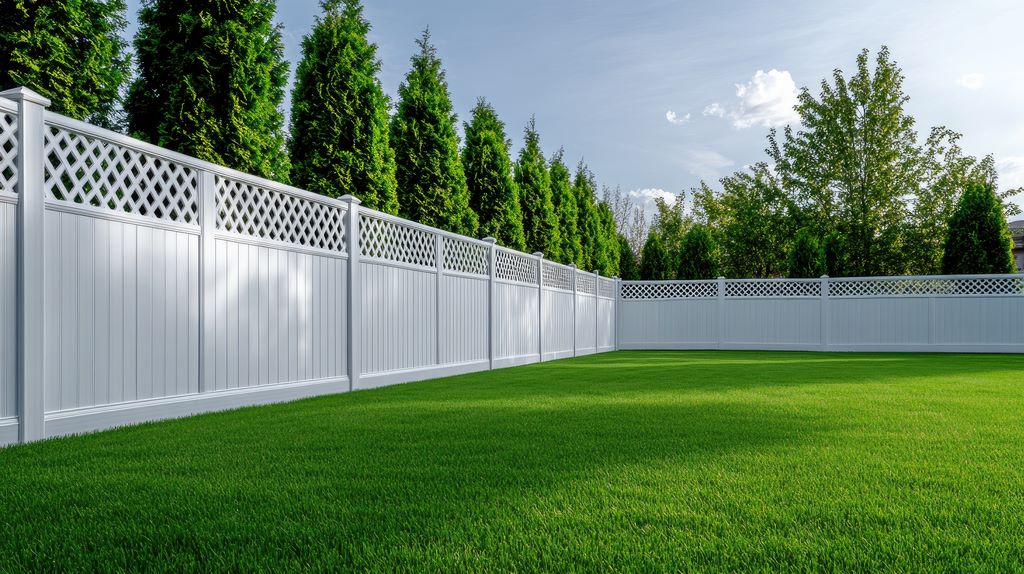 White vinyl fence with decorative lattice top